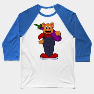 Bear at Farmer with Eggplant Baseball T-Shirt